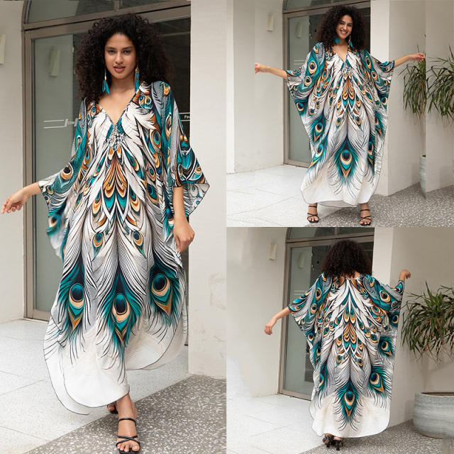 Boho colorful striped pattern loose swimwear cover up