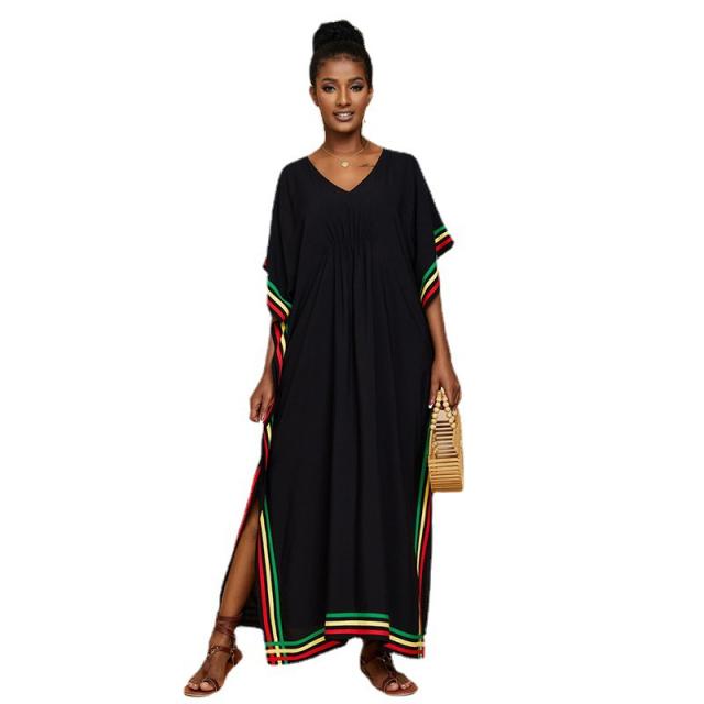 Holiday trend black color loose long beach cover up summer dress