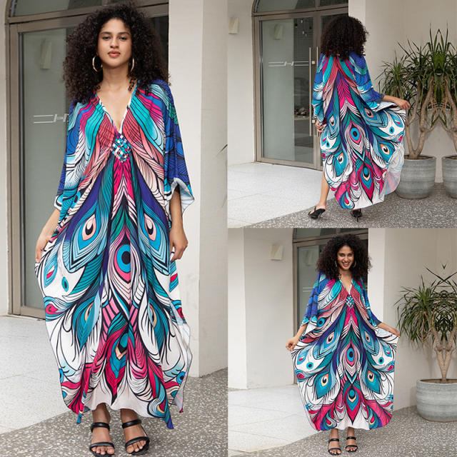 Summer colorful printing loose swimwear cover up