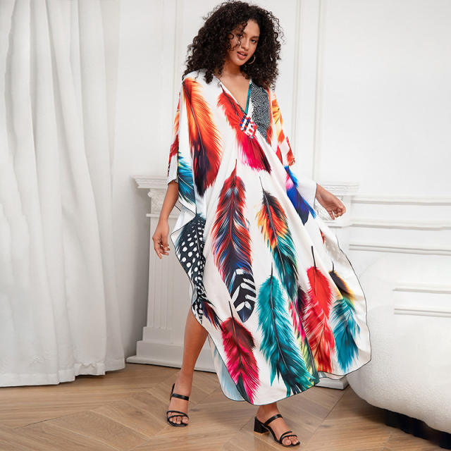 Summer colorful printing loose swimwear cover up