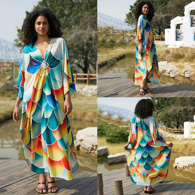 Summer colorful printing loose swimwear cover up