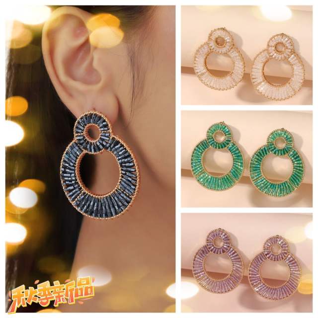 Vintage colorful beaded geometric circle boho holiday earrings