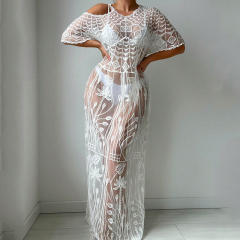 Sexy lace see through long swimwear cover up
