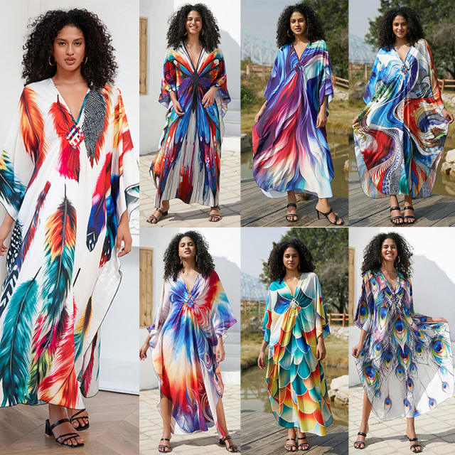 Summer colorful printing loose swimwear cover up