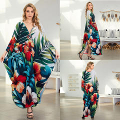 Summer peacock pattern summer swimwear cover up