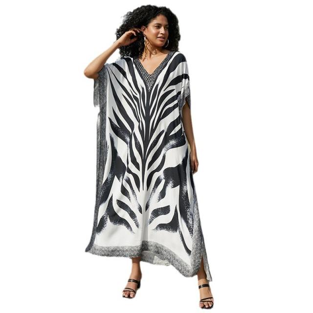 National zebra pattern loose beach swimwear cover up