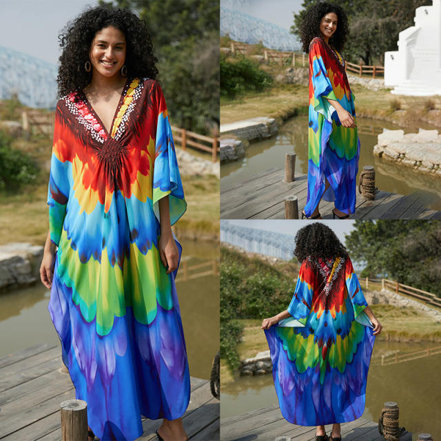 Summer colorful printing loose swimwear cover up