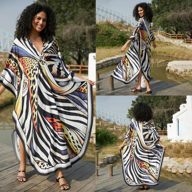 Summer colorful printing loose swimwear cover up