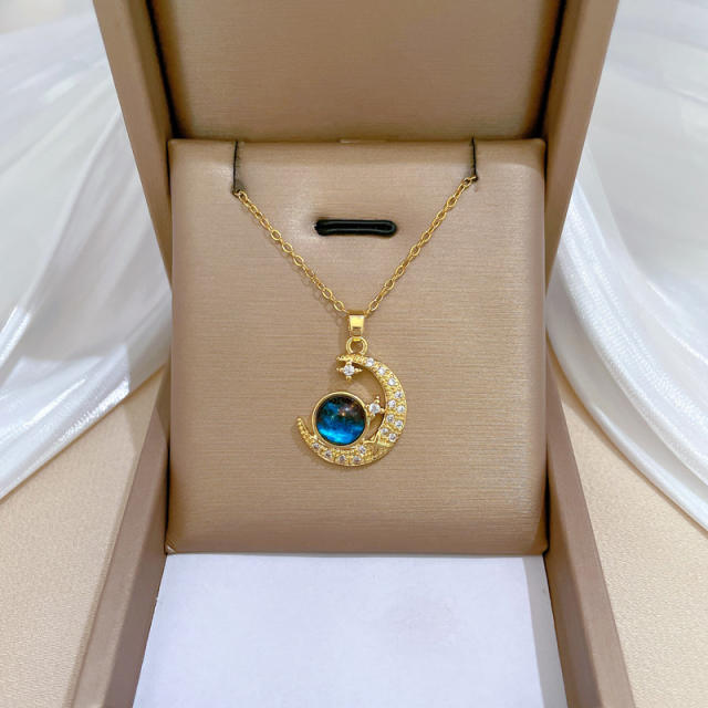 Dainty blue diamond star pendant stainless steel chain necklace