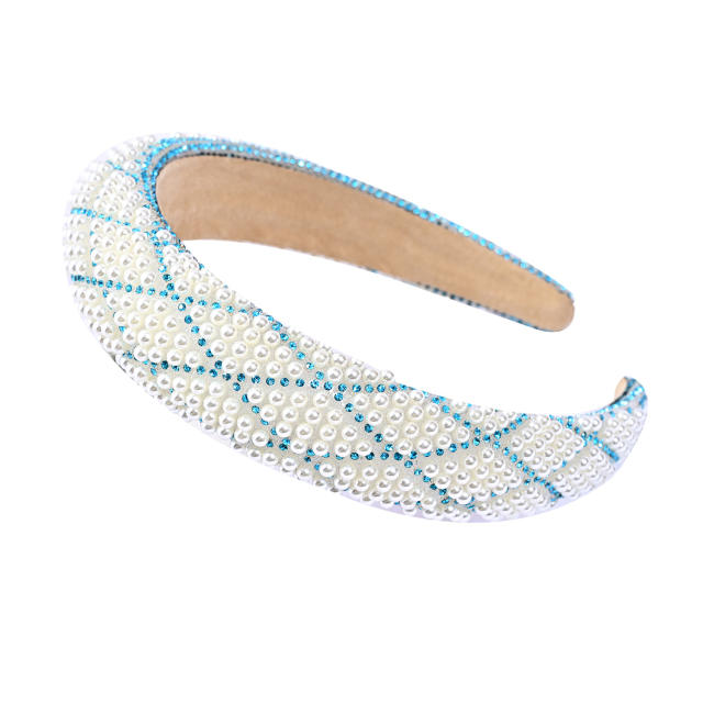 Elegant channel style pearl beaded padded headband