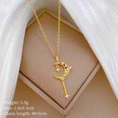 Dainty diamond moon star pendant stainless steel chain necklace