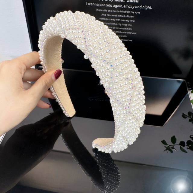Elegant channel style pearl beaded padded headband