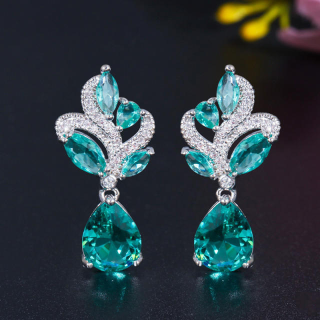 Elegant blue color drop cubic zircon earrings