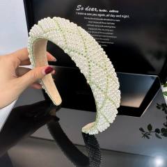 Elegant channel style pearl beaded padded headband
