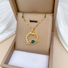 Dainty dolphin star circle pendant stainless steel chain necklace