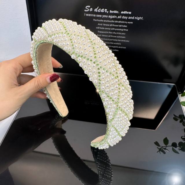 Elegant channel style pearl beaded padded headband