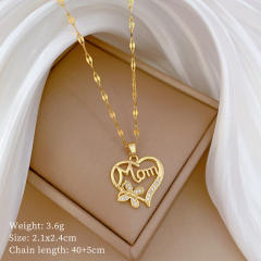 Diamond heart mom letter pendant stainless steel chain necklace