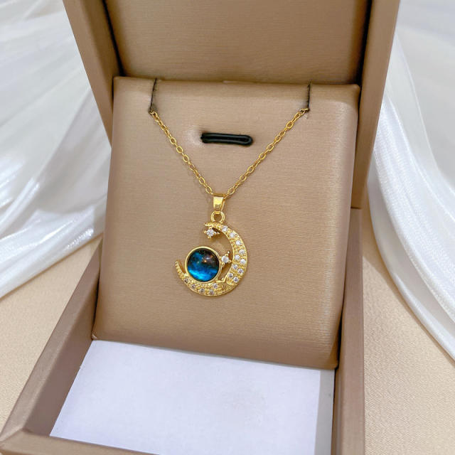 Dainty blue diamond star pendant stainless steel chain necklace