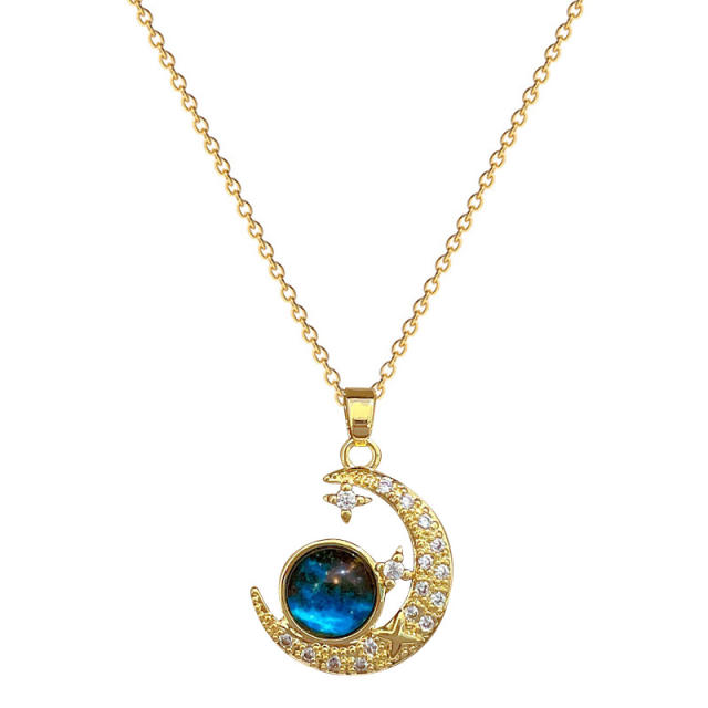 Dainty blue diamond star pendant stainless steel chain necklace