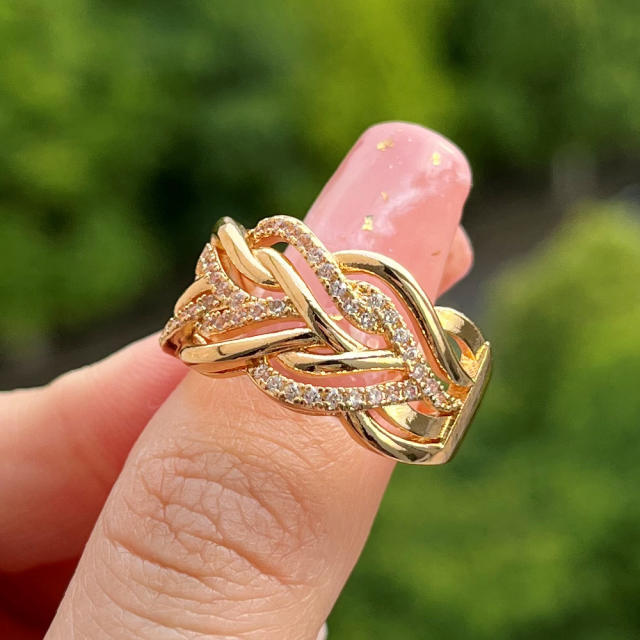 Creative braid pattern diamond copper rings
