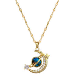Dainty diamond moon star pendant stainless steel chain necklace