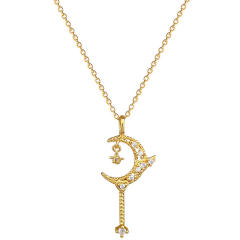 Dainty diamond moon star pendant stainless steel chain necklace