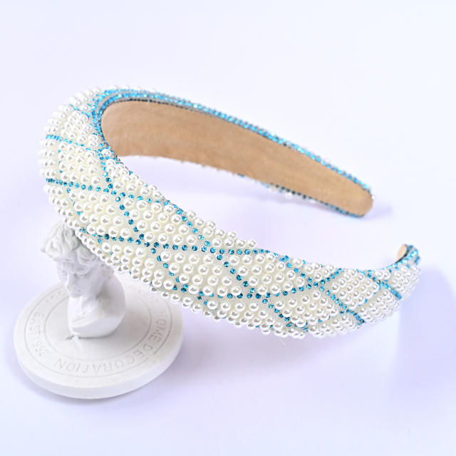 Elegant channel style pearl beaded padded headband