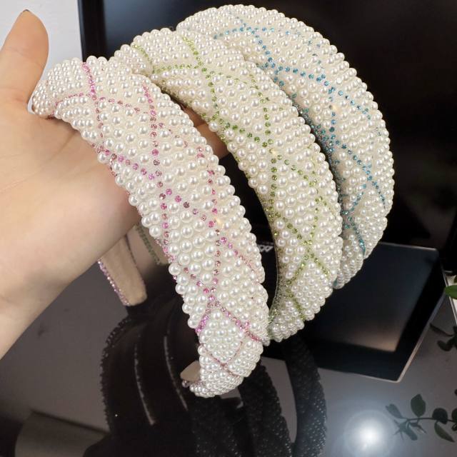 Elegant channel style pearl beaded padded headband