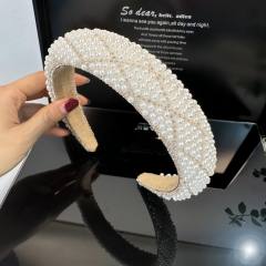 Elegant channel style pearl beaded padded headband