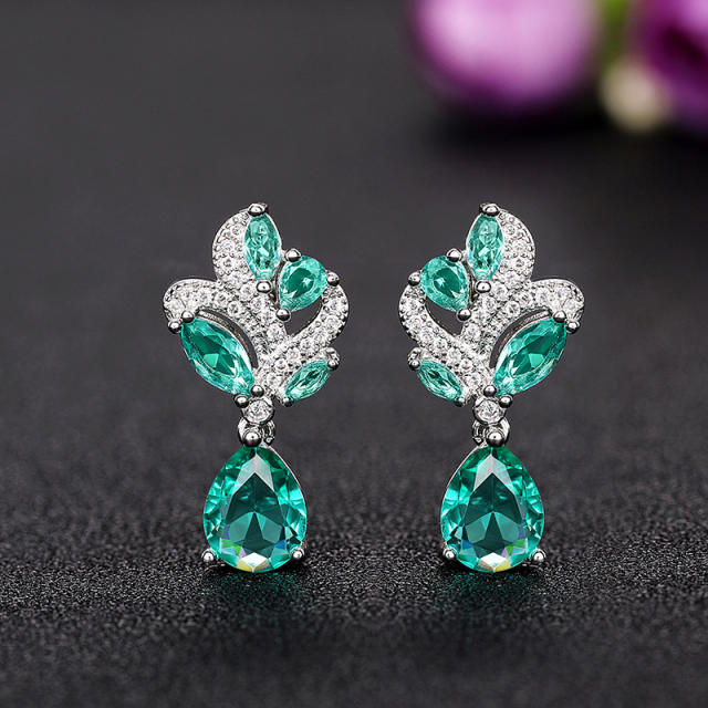 Elegant blue color drop cubic zircon earrings