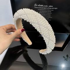 Elegant channel style pearl beaded padded headband