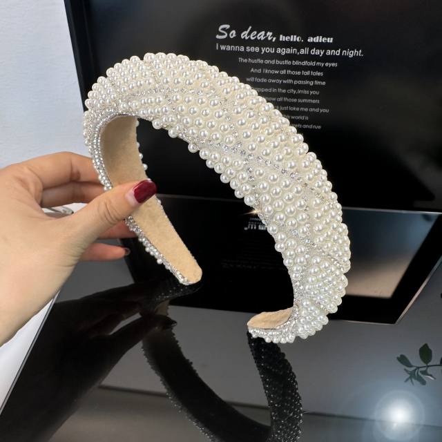 Elegant channel style pearl beaded padded headband