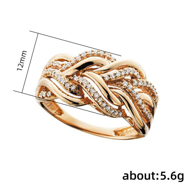Creative braid pattern diamond copper rings