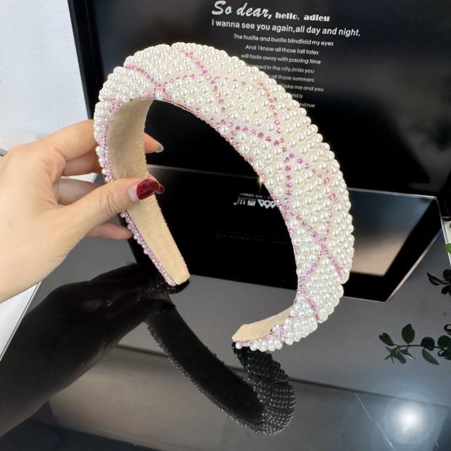 Elegant channel style pearl beaded padded headband