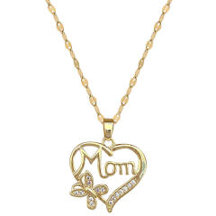 Diamond heart mom letter pendant stainless steel chain necklace
