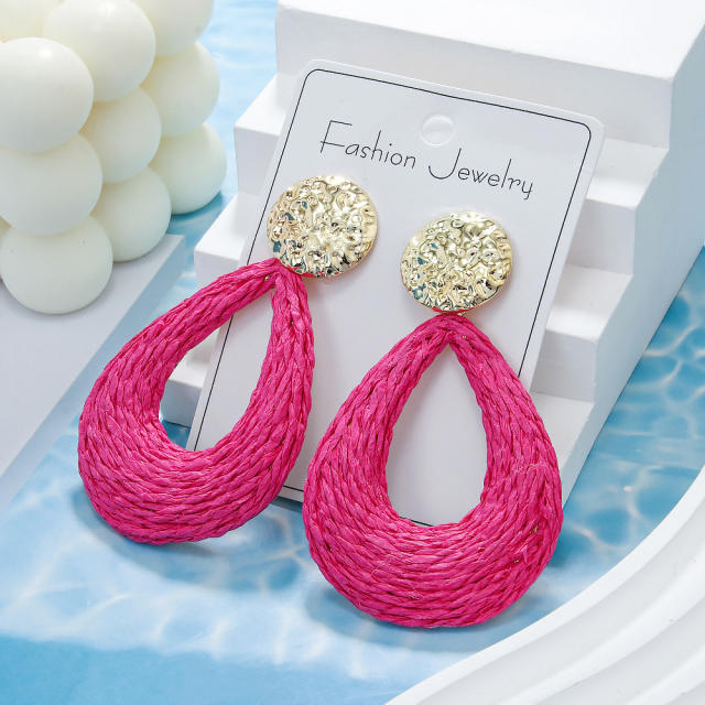 Boho colorful straw hollow out drop earrings for summer