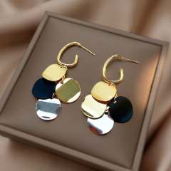 925 needle mix color round piece tassel metal earrings