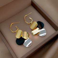 925 needle mix color round piece tassel metal earrings