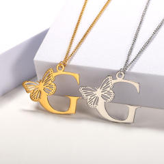 Hollow out butterfly infinity letter stainless steel necklace