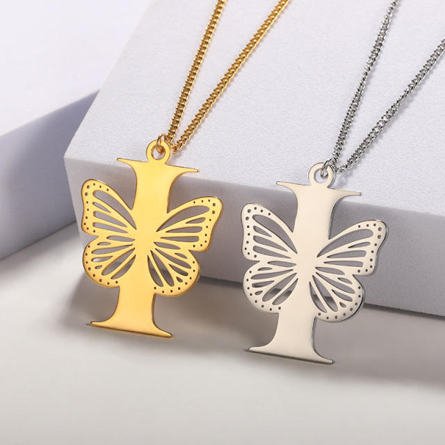 Hollow out butterfly infinity letter stainless steel necklace