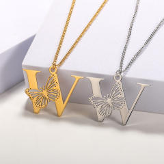 Hollow out butterfly infinity letter stainless steel necklace