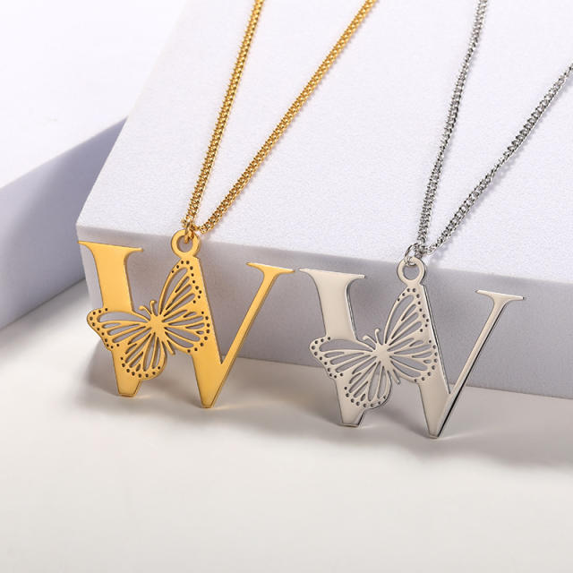 Hollow out butterfly infinity letter stainless steel necklace