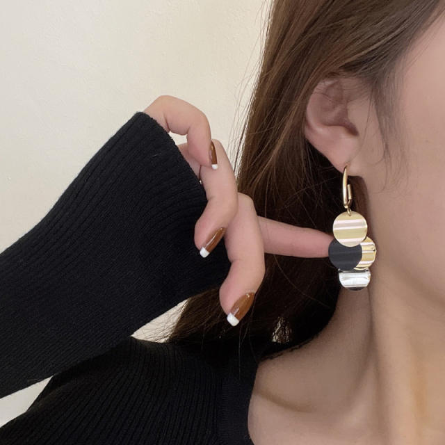 925 needle mix color round piece tassel metal earrings