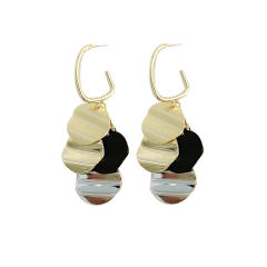 925 needle mix color round piece tassel metal earrings
