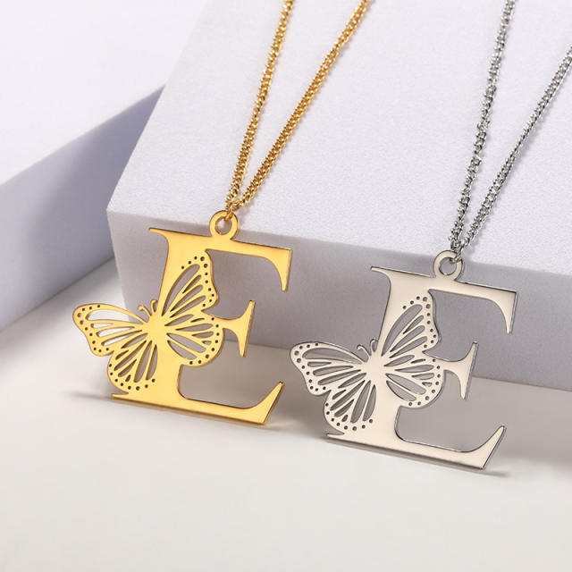 Hollow out butterfly infinity letter stainless steel necklace