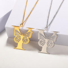 Hollow out butterfly infinity letter stainless steel necklace