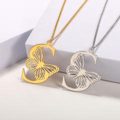 Hollow out butterfly infinity letter stainless steel necklace