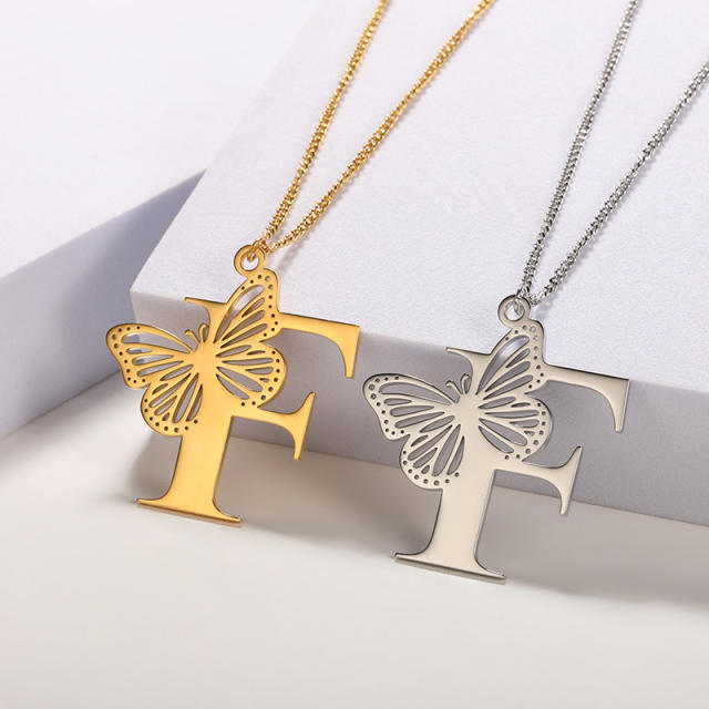 Hollow out butterfly infinity letter stainless steel necklace