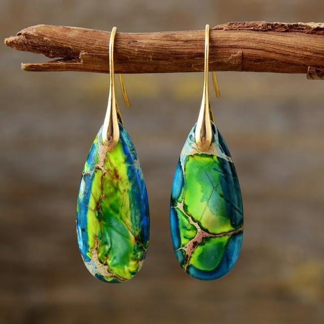 Boho natural trend drop shape stone earrings