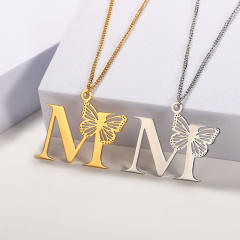 Hollow out butterfly infinity letter stainless steel necklace